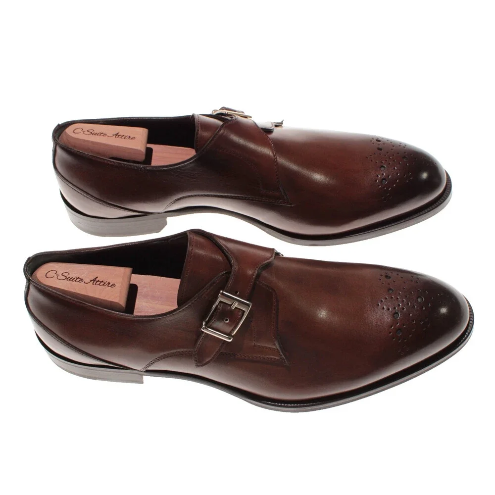 Pastori NWB Single Monk Strap Dress Shoes Size 12 US in Whiskey Brown Leather